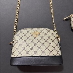 Elegant Black and Cream Mini Crossbody Bag and Coin Purse Set